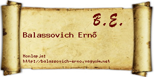 Balassovich Ernő névjegykártya